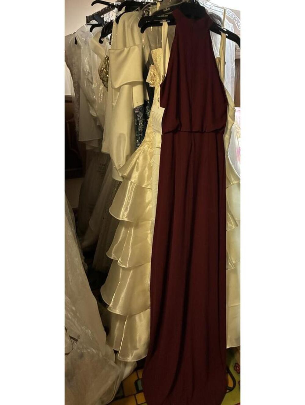 Badgley Mischka Wine Chiffon Blouson Gown High Neck Side Slit Formal Burgundy *4 - Picture 6 of 6